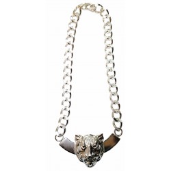 silver plated tiger head on a bow necklace
