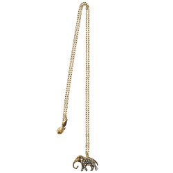 gold plated elephant long pendant strass