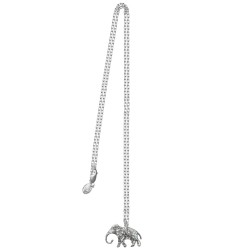 Pendentif long éléphant argenté strass