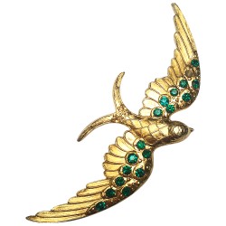 gold plated 2 crystal foliage brooch