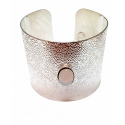 silver plated texture oval stone bracelet