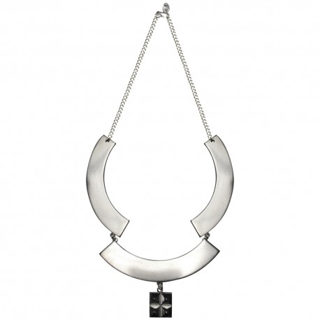 Collier arc triple avec 4 pyramides argenté