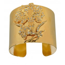 BRACELET MANCHETTE FLEUR SIMILI DORE STRASS