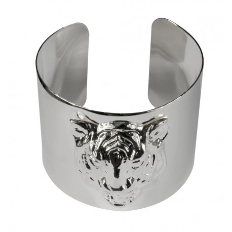 BRACELET MANCHETTE TETE DE TIGRE ARGENTE