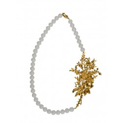 GOLD PLATED BIG FLOWER WITH WHITE  JADE NECKLACE