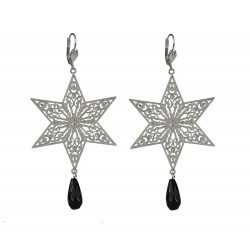 BOUCLES D'OREILLES ETOILES ARGENTE +PIERRE NOIR