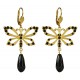 BOUCLES D'OREILLES PAPILLONS DORE STRASS NOIR