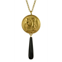 Pendentif Médaille Egyptienne Doré et Onyx Noir
