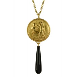 Pendentif médaille egyptienne doré et onyx noir