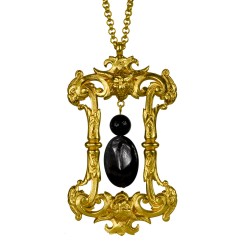 gold plated devil with obsidian and onyx stone pendant