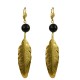 BOUCLES D OREILLES PLUMES DORE ONYX NOIRE