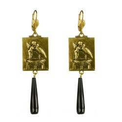 Old gold plated angel and stork earrings