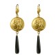 BOUCLES D OREILLES MEDAILLE EGYPTE DORE ONYX NOIR