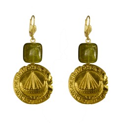 Gold plated boat medallion earrings