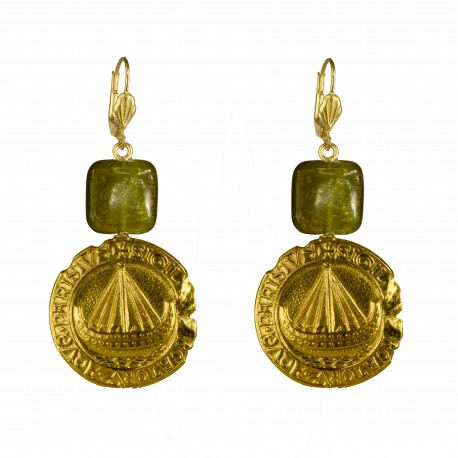 BOUCLES D OREILLES MÉDAILLE BATEAU DORE