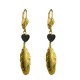 BOUCLES D OREILLES PLUMES DORE COEUR NOIR