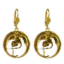 Gold plated white COLD enamel swann earrings