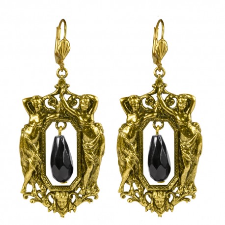 BOUCLES D OREILLES CADRE FEMME DORE ONYX NOIR