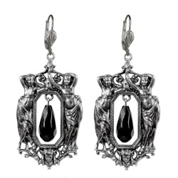 Old silver plated women frame black onyx earrings