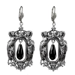 Boucles d oreilles cadre femme viel argent onyx noir