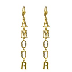 Boucles d oreilles lettres amour dore strass