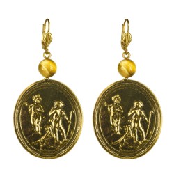 Old gold plated angel medallion earrings