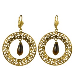 Gold plated creole tiger eye stone earrings