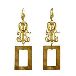 Gold plated rectangular elf  earrings