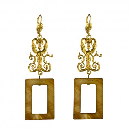 BOUCLES D OREILLES ELFE RECTANGLE DORE