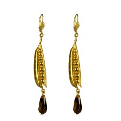 Gold plated peas with tiger eye stone earrings