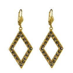 Gold plated diamond shape with white strass earrings