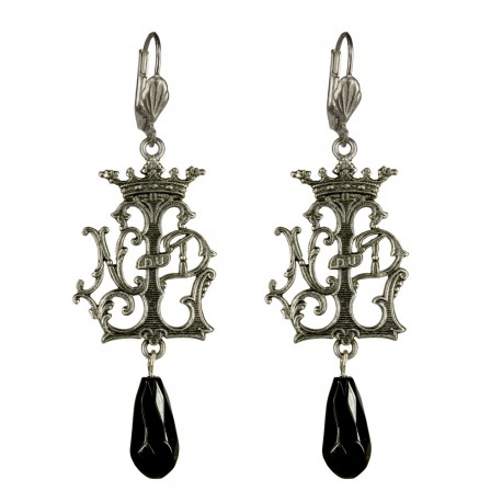 BOUCLES D OREILLES MONOGRAMME VIEIL ARGENT AGATHE NOIRE