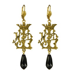 Boucles d oreilles monogramme viel or agathe noire