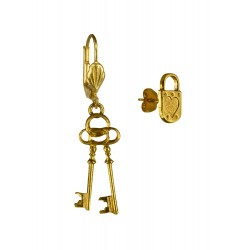 Gold plated key and lock earrings