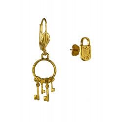 Boucles d oreilles trousseau 4 clefs et serrure coeur dore