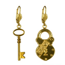 Gold plated key and lock earrings