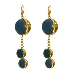 Boucles d oreilles lunes email a froid bleue dore