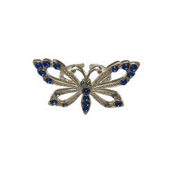 Bague papillon argentee strass bleu