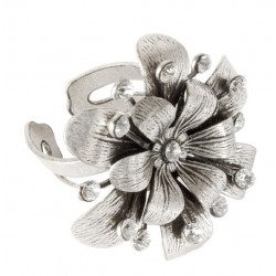 Silvery Daisy Ring WITH WHITE STRASS