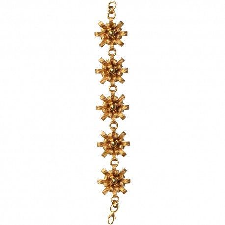 GOLD PLATED FLOWER WITH GOLD PEARL BRACELET