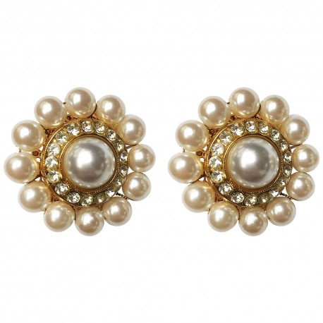 GOLD PLATED ROUND PEARL AND STRASS EARRINGS