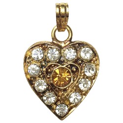 PENDENTIF COEUR DORE STRASS JAUNE