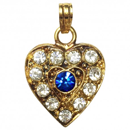 GOLD PLATED HEART WITH BLU STRASS PENDANT