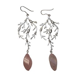 Boucles d'oreilles algues vieil argent et  quartz rose