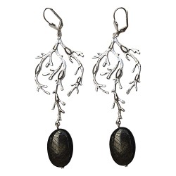 Boucles d oreilles algues viel argent et pierre grise