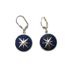 SILVER PLATED COMPASS BLUE LACQUER EARRING