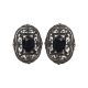 BOUCLES D'OREILLES FILIGRANE OVALE  VIEIL ARGENT STRASS NOIR