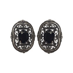 Boucles d'oreilles filigrane ovale  vieil argent strass noir