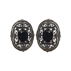 OLD SILVER PLATED FILIGREE WITH BLACK STRASS EARRINGS