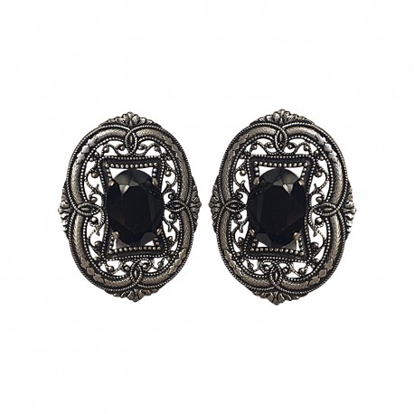 OLD SILVER PLATED FILIGREE WITH BLACK STRASS